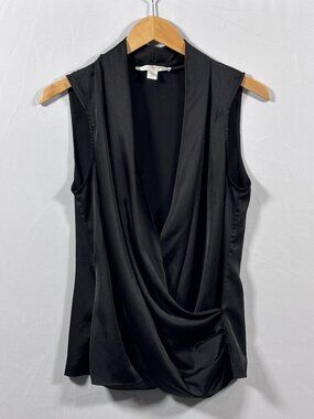 Boston Proper Satin Top Women 12 Black Cowl Neck Faux Wrap Drape